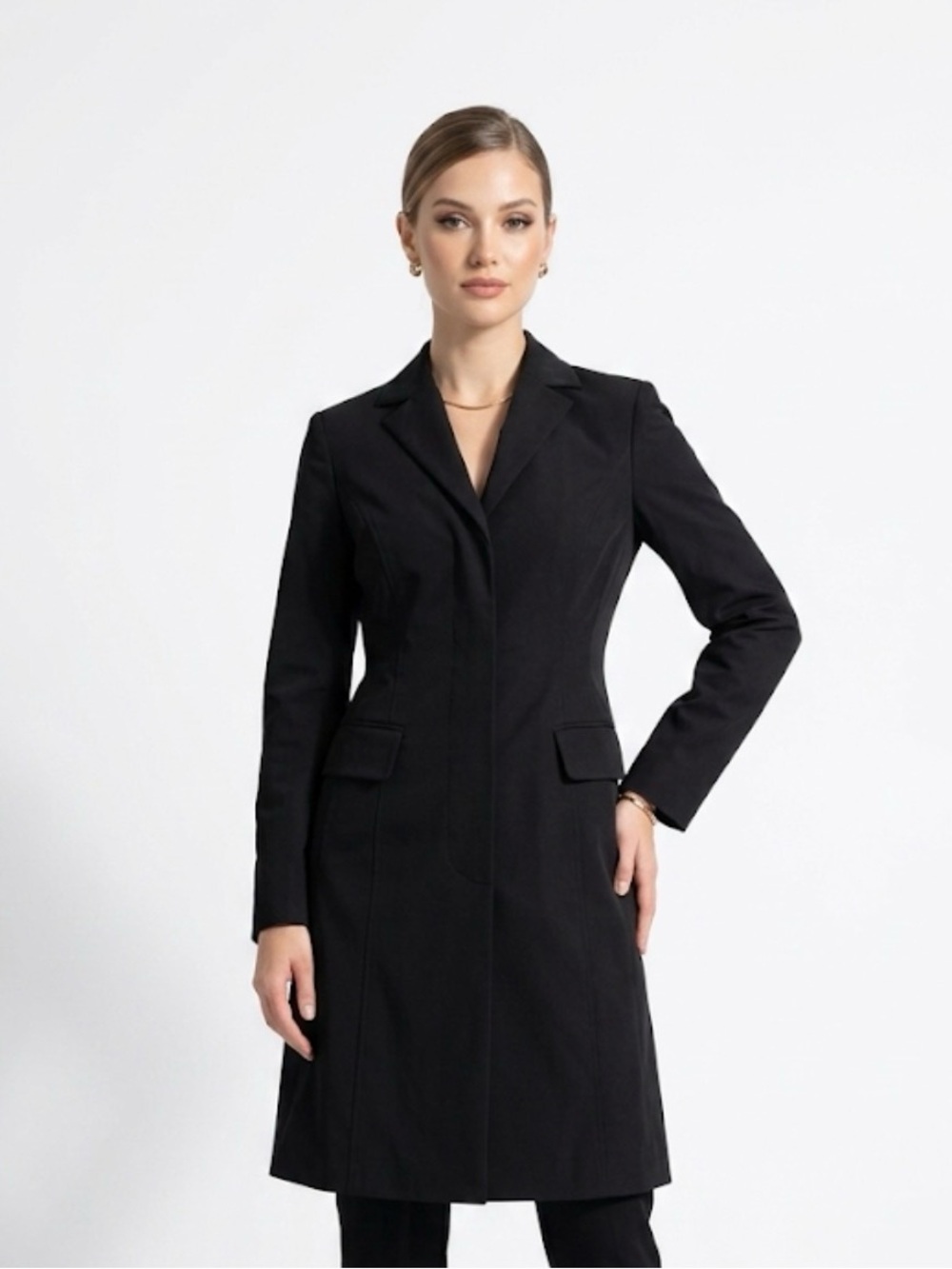 Ann Taylor Black Tailored Long Trench Coat